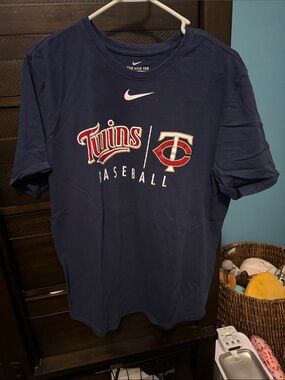 Nike Navy Twins Baseball Graphic Tee with Red and White Logo